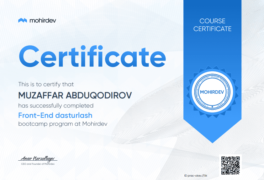 Frontend Development Bootcamp - Mohirdev